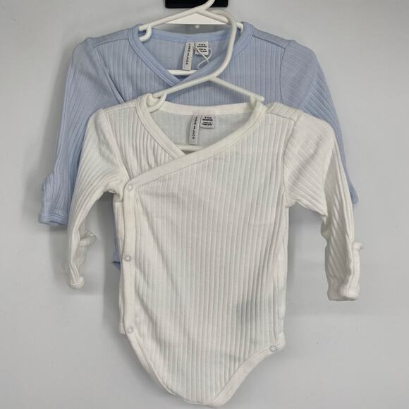 Janie & Jack Baby Pointelle Wrap Bodysuit 3-6 Month Blue & White Unisex - Picture 1 of 8